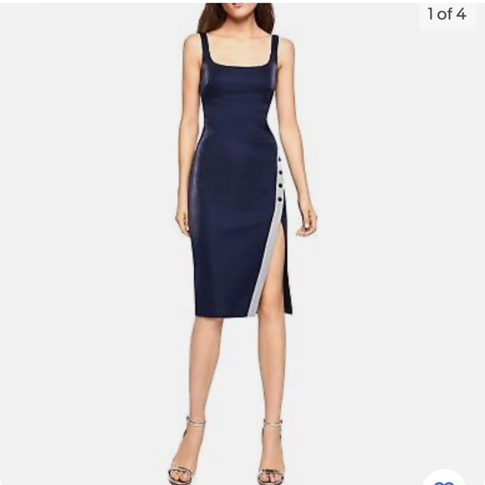 Bcbgeneration Women's Blue Grey Coated Sleeveless Sheath Dress